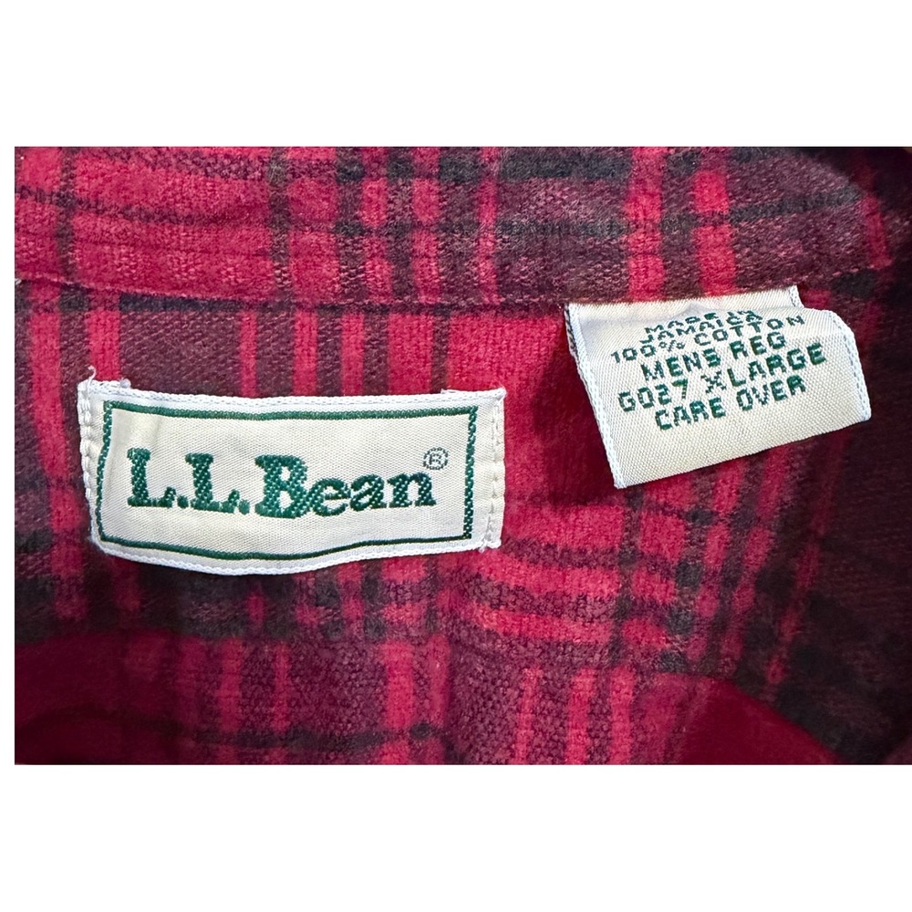 LL Bean Mens XL Red Black Plaid Flannel Button Down Shirt 100% Cotton G027 - Picture 3 of 5